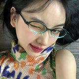DAIIIBABYYY  -  Retro Red Green Oval Small Frame Glasses Women's Anti Blue Light Glasses Fashion Y2K Style Girls Eyeglasses Frame Female