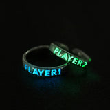 Daiiibabyyy  Ring for Couple Creative Glowing in the Dark Player 1 Player 2 Matching Gaming Ring for Women Men Valentine's Day Gift