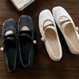 DAIIIBABYYY   -  Lamb Skin Chinese Style New Chinese Mary Jane Shoes Women's Spring and Summer New Pearl Square Head Line with Low Heel Cheongsam