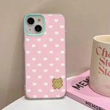 Daiiibabyyy  Crystal transparent white light painted pink polka dot kitten biscuit phone case for iPhone 11 12 13 14 15 16 pro max