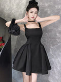 DAIIIBABYYY  -  Y2K Sweet Black Mini Dress Elegant Square Collar Spaghetti Strap A-Line Birthday Party Short Dresses Female One Piece Vestidos