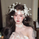 Daiiibabyyy  Bride White Flower Hair Accessories Styling Headgear Elegant Handmade Wedding