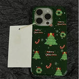 Daiiibabyyy  Green background snowflake Christmas tree phone case with Christmas tree pendant for iPhone 11 12 13 14 15 16 17 Pro Max