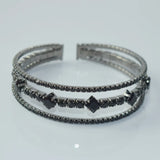 Daiiibabyyy  Black Rhinestone Zircon 3-layer Open Bangle Retro Personalized Jewelry Gifts For Women Daily Party Accessories