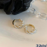 Daiiibabyyy  French Temperament Imitation Pearl Twisted Circular Ear Buckle Hoop Earrings Elegant Sweet Fashion Jewelry for Women