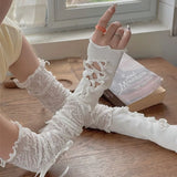 Daiiibabyyy -  Y2K Fingerless Strapping Gloves Lace Gothic DIY Sunscreen Sleeve Women Lolita Clothing Accessories Mesh Punk Gloves