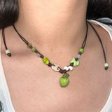 Daiiibabyyy  Fashion Green Apple Pendant Necklaces for Women Cute Ceramic Handmade Beaded Adjustable Choker Necklaces Birthday Jewelry Gifts