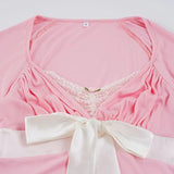 Daiiibabyyy  Fashion Sexy Sweet Bow Tie with Pink Long Sleeved T-shirt Slim Fit Slimming Spicy Girl Base Top