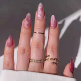 Daiiibabyyy  24pcs French Gradient Design False Nails Sets Wearable Simple Pink Oval Press on Nails Short Almond with Jelly Glue Fake Nail