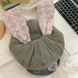 Daiiibabyyy  Korean Personalized Color Mesh Rabbit Ears Newsboy Cap Spring and Summer Trend Y2k Large Version Short-brimmed Women Painter Hat