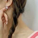 Daiiibabyyy  Y2K Pink Crystal Heart-Shaped Ear Buckle for Women Rectangular Asymmetrical Metal Circle Pendant Women's Banquet Elegant Earring