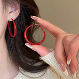 Daiiibabyyy  Glossy Solid Red Circle Hoop Earrings Women Minimalist Classic Round Ear Buckles Fashion Jewelry Daily Dating Festival K