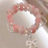 Daiiibabyyy  New Trendy Red Crystal Beaded Maple Leaf Bracelet for Women Fashion Butterfly Feather Pendant Bracelet Friendship Jewelry Gift