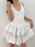DAIIIBABYYY  -  Double Layered Ruffled Edge Hanging Neck Vest Dress Women Summer New Style French Ballet Cake Short Vestidos