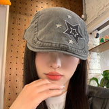 DAIIIBABYYY  -  Japanese Retro Star Patch Design Denim Forward Hat Men's and Women's Spring and Autumn Outdoor Sunshade Casual Beret