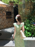 Daiiibabyyy  Green Floral Print Maxi Dress Summer Beach Vacation Essential Beautiful V-Neck Sleeveless High Waist A- Line Dress