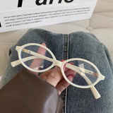 DAIIIBABYYY  -  Korean Retro Oval Frame Anti-Blue Light Glasses Women Men Ins Trendy Leopard Print Plain Glasses Girl Y2k Accessories Eyeglasses