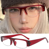 Daiiibabyyy  Japanese Retro Half Frame Rectangular Sunglasses Women Fashion Clear Lens Shades Glasses Sun Protection Anti Blue Light Glasses