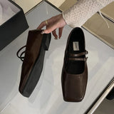 DAIIIBABYYY  -  Autumn Women Flat Shoes Fashion Sliver Square Toe Shallow Ladies Elegant Mary Jane Ladies Shoes Flat Heel Outdoor Laofer