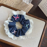DAIIIBABYYY  -  Large Denim Double layered Hair Scrunchies With Lace for Girls and Women Elastic  Hair Bands Nordic Style Hair Accessories