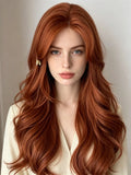 Daiiibabyyy  Orange Forehead Lace Long Wavy Synthetic Wig Lolita Long Straight Breathable Chemical Fiber Women's Wig