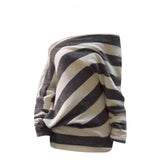 DAIIIBABYYY  -  Hot Girl American One Shoulder Long-sleeved Knitted Dress Women Autumn Contrast Striped Irregular Waist Slim Wrapped Hip Dresses