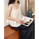 DAIIIBABYYY  -  Summer New Top Plaid Patched Lace Lace Edge Age Reducing Sleeveless Doll Shirt