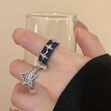 Daiiibabyyy  Y2K Starry Beads Opening Rings for Women Heart Three Layer Denim Rings Adjustable Metal Cross Zircon Ring Jewelry Music Festival