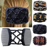 Daiiibabyyy  Shiny Rhinestone Beaded Hair Claws Magic Tuck Comb Updo Elastic Headwear Bun Ponytail Holder Beads Hair Combs Hair Styling Tools