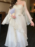DAIIIBABYYY  -  Women Summer French Elegant Midi Dresses Vintage Folds Solid Ruffle Party Prom Robe Fairycore Neck Mounted New Fashion Dress
