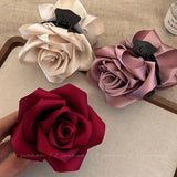 Daiiibabyyy Satin No. plus-Sized Red Flower Hair Clip Women's Rose Barrettes Back Head Shark Clip Clip Hair Accessories Headdress