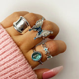 Daiiibabyyy New Fashion Star Zircon Ring Set Women Simple Light Luxury Design Adjustable Rings Party Jewellery Gifts