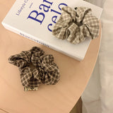 DAIIIBABYYY  -  Brown Color Lattice Scrunchies Women Girls Fashion Hair Accessories College Student Elastic Hair Bands Cartoon Ponytail Holder
