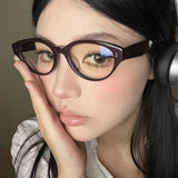 DAIIIBABYYY  -  Retro Cat Eye Triangle Frame Glasses Women Y2K Harajuku Eyeglasses Reading Computer Spectacle Goggles Anti-Blue Light Eyewears