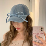 DAIIIBABYYY  -  New Sweet Bow Hot Diamond Love Denim Baseball Caps Unisex Korean Version Niche Ins Popular Casual Versatile Women's Hats