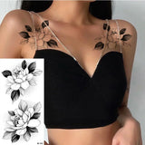 DAIIIBABYYY  -  Black Flower Women Sexy Tattoo Sticker Women Dot Rose Peony Body Chest Art Temporary Tattoos Water Transfer Fake Tattoo Stickers