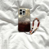 Daiiibabyyy  Whirlpool Pattern IND Coffee Gradient Dyeing Phone Case with Chain for iPhone 11 12 13 14 15 16 17 Pro Max