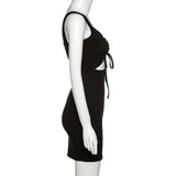 Daiiibabyyy  Must - Have for Cool Vibe! Make a Statement. Square - Neck Drawstring Hollow - Out Slim Dress, Sexy & Casual.