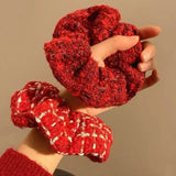 DAIIIBABYYY  -  New Year Red Hair Ropes Ties White Plaid Scrunchies College Girls Christmas Ponytail Holder Hairbands Women Hair Accessories