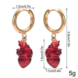Daiiibabyyy  Unique Acrylic Red Beating Heart Drop Earrings for Women Personality Golden Circle Dangle Earring Halloween Party Holiday Gifts