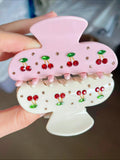 Daiiibabyyy  Cute Tiara Pink Cherry Hair Clip No-slip Acetate Fruits Hair Barrette Trendy Claw Clips for Women Girls Fashion Hair Accessories