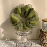 Daiiibabyyy  Green Satin Tulle Hair Scrunchie Sweet Minimalist Ponytail Holder Elastic Hair Band for Women Girls
