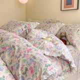 DAIIIBABYYY  -  French style pure cotton bed cover, four piece set on bed, 100 small floral all cotton duvet cover, bed sheet, lace style three