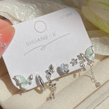 DAIIIBABYYY  -  Girls Sweet Summer Green Color Stud Earrings Set Butterfly Rhinestone Pearl Tassel Drop Earring Women Party Jewelry