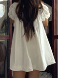 Daiiibabyyy  Sweet Summer Temperament Loose All Match Solid Peter Pan Collar Puff Sleeve Ruffles Dresses