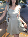 Daiiibabyyy Elegant Party Y2k Mini Stain Dress Women Sleeveless Fairy Strap Dress Office Lady Vintage One Piece Dress Korean Summer