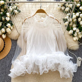 Daiiibabyyy  New Korean 2 Piece Sets See Through Ruffled Cropped Blouse + Sexy Solid Vest Suit Roupas Femme Fashion Solid Color Y2k Outfits