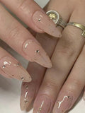 Daiiibabyyy  10 pieces of pure handcrafted almond-shaped nude nail art with golden cross starburst, simple, fashionable and elegant detachabl