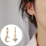 Daiiibabyyy 2PC/Set Fashion Diamond Star Moon Stud Earrings for Women Exaggerate Zircon Inlaid Long Drop Dangle Earrings Girls Jewelry Gift