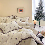 DAIIIBABYYY  -  French style pure cotton bed cover, four piece set on bed, 100 small floral all cotton duvet cover, bed sheet, lace style three